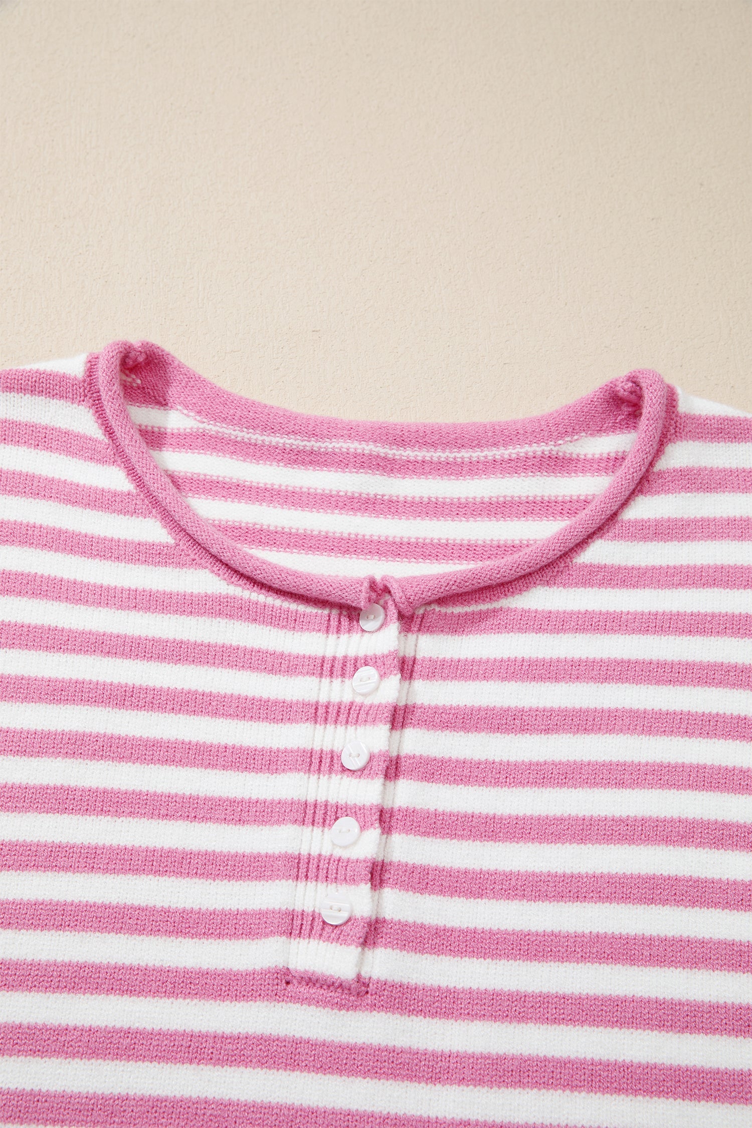 Stripe Button Placket Drop Shoulder Long Sleeve Sweater