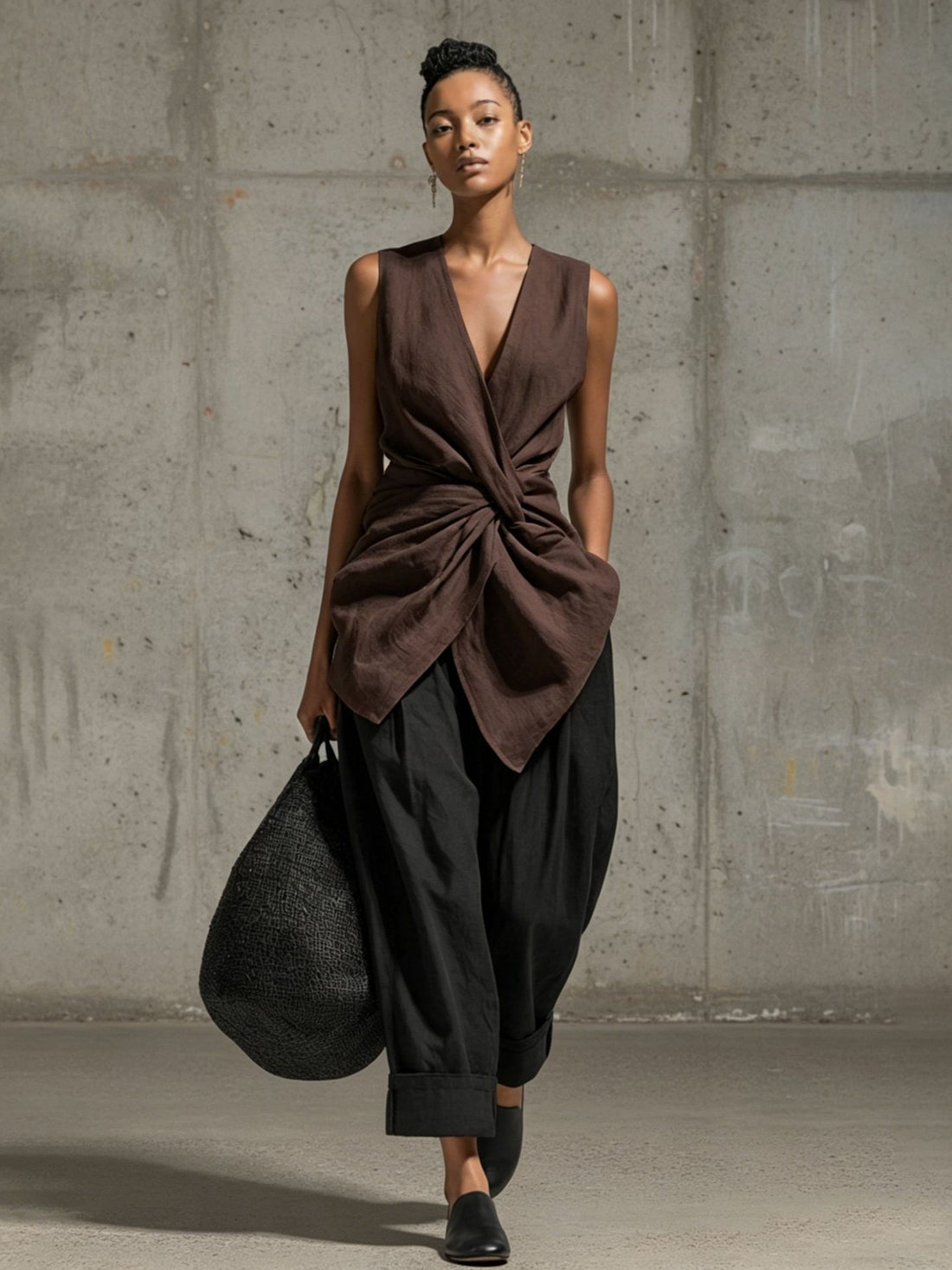 Women's Tie-Front V-Neck Sleeveless Top and Wide-Leg Pants Set - Image 7