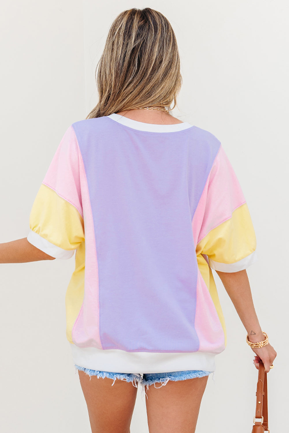 Zoe Patchwork Oversized Half Sleeve Colorblock Top