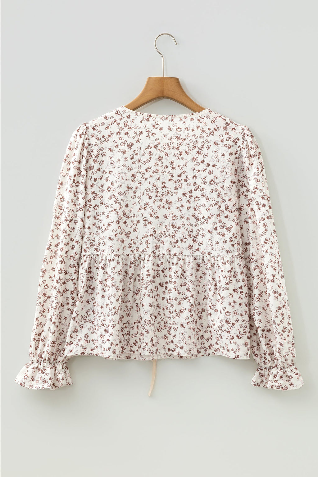 Floral Bow Tie Front Flounce Sleeve Blouse