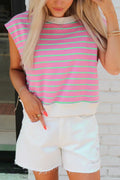Sachet Pink Striped Crew Neck Cap Sleeve T-Shirt
