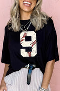 Black Game Day Baseball Pattern Oversized Heat Transfer Tee