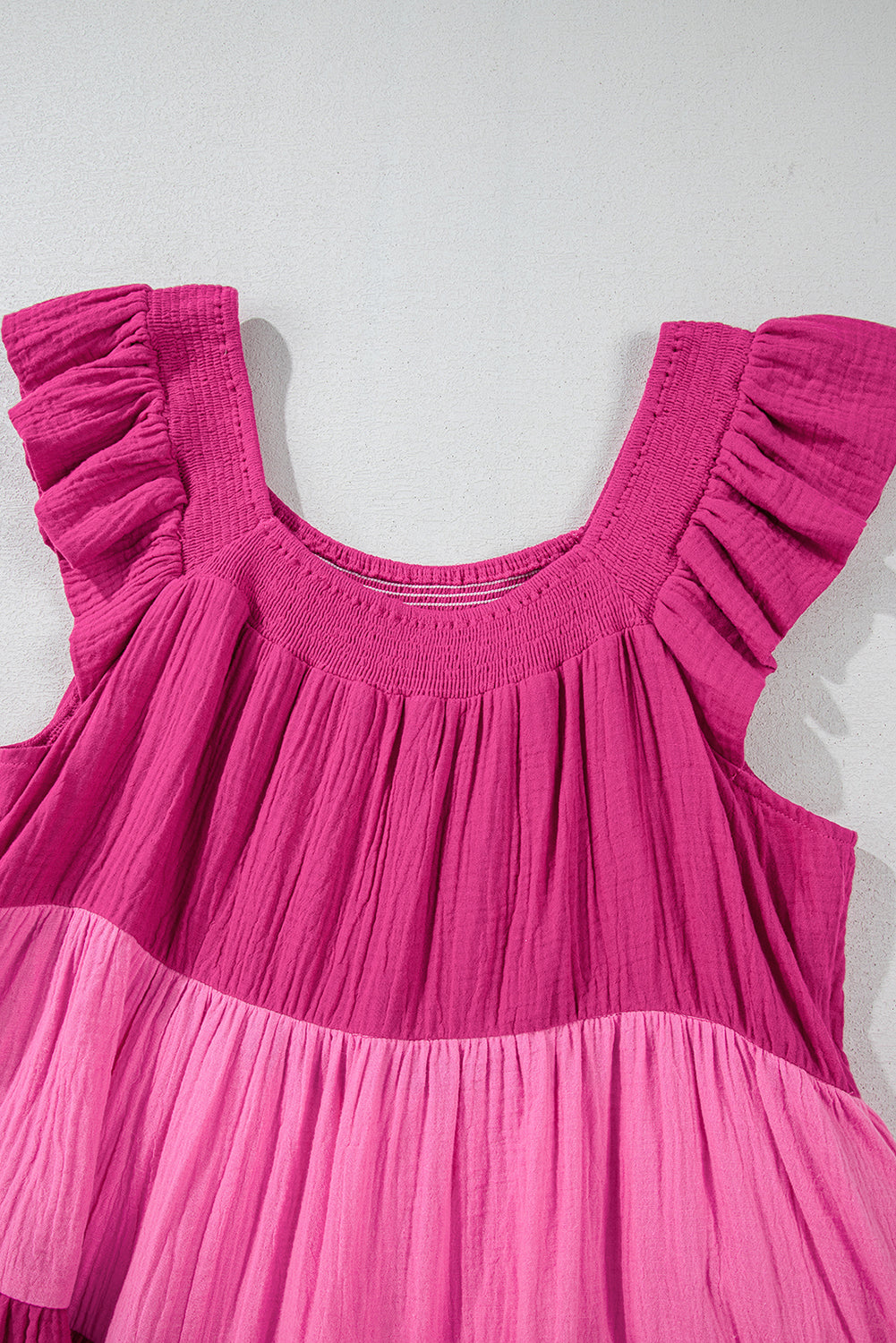 Flutter Tiered Mini Dress Smocked Square Neck Cotton Boho Dress