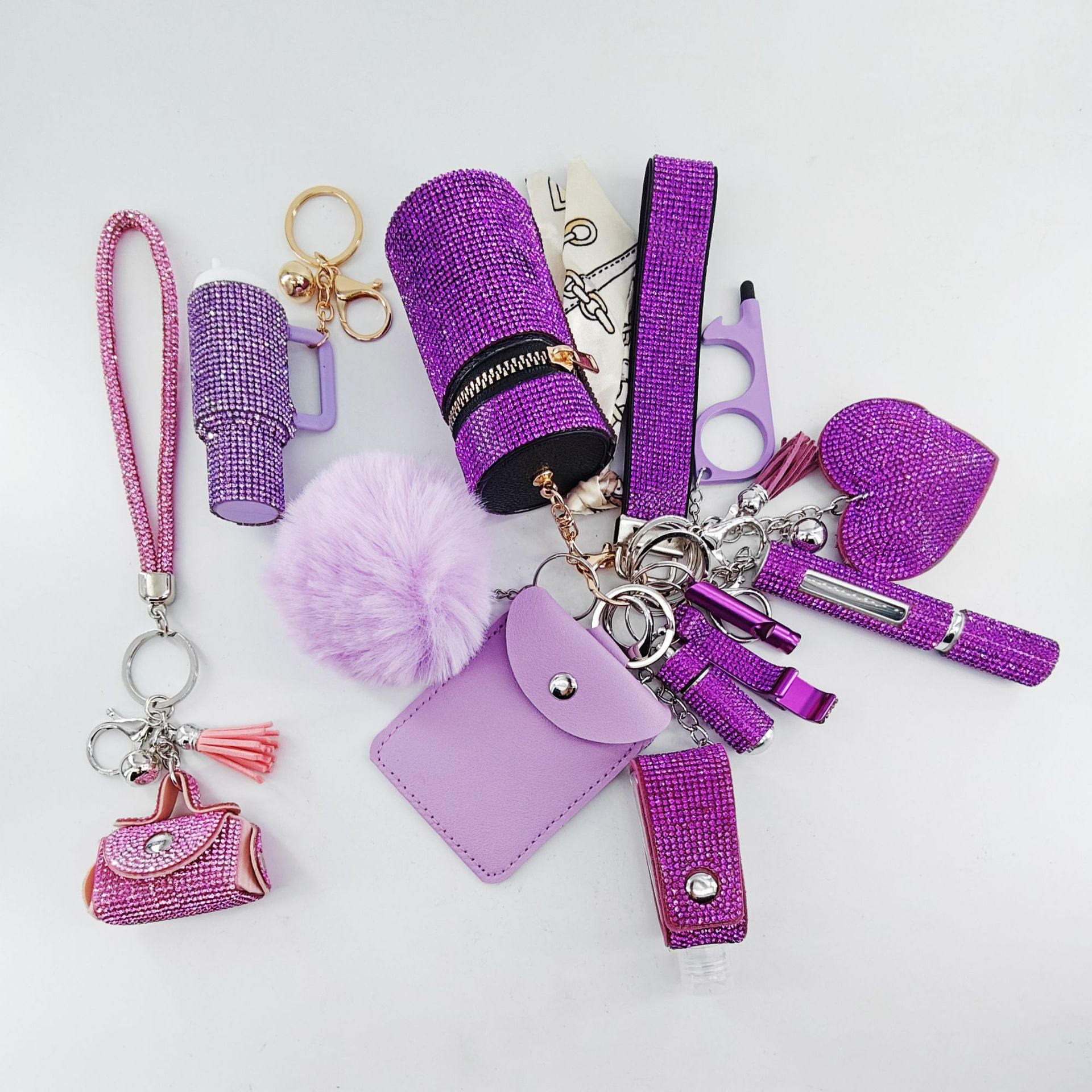 13-Piece Diamond Inlay Mini Lipstick Keychain Set Bag Charms