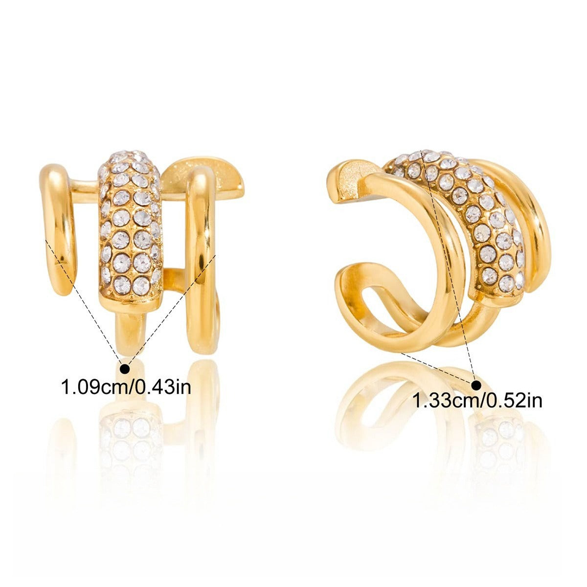 18K Gold Nail Design Earrings Inlaid with Cubic Zirconia