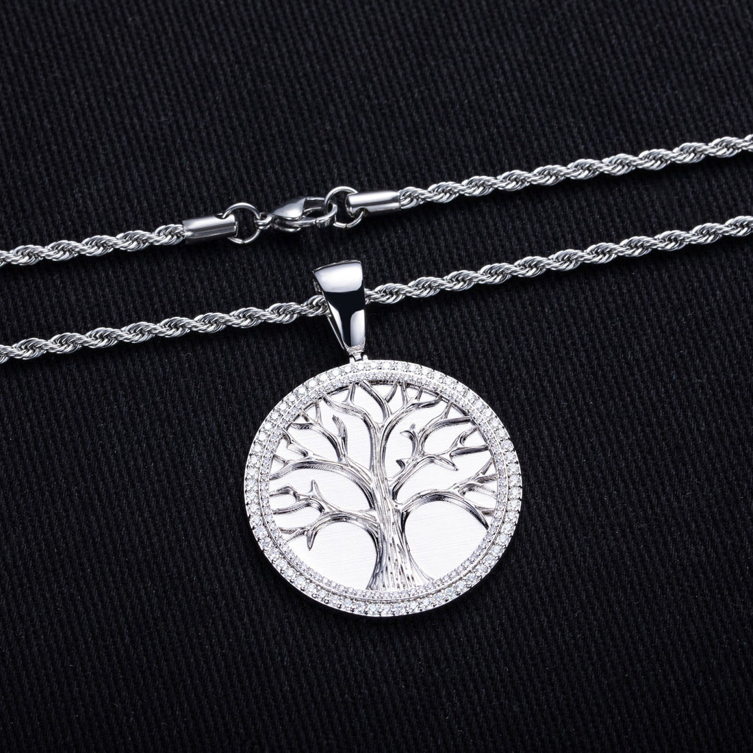 Moissanite Tree of Life Hip-Hop Pendant Necklace in K White
