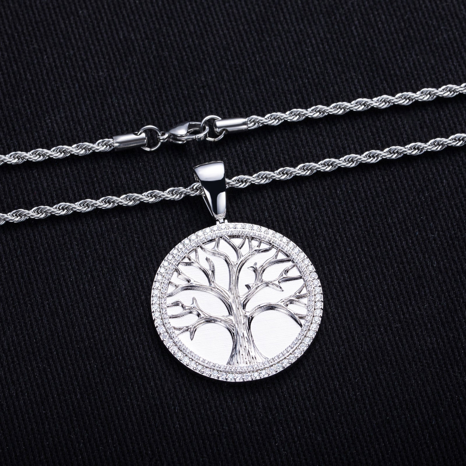 Moissanite Tree of Life Hip-Hop Pendant Necklace in K White