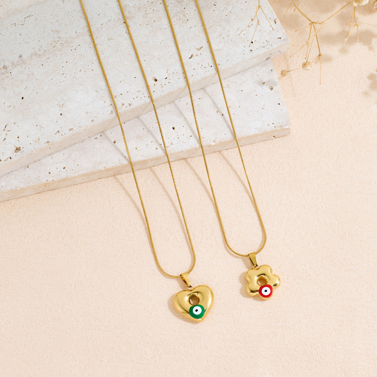 Stainless Steel Geometric Demon Eye Oil-dripping Pendant Necklace