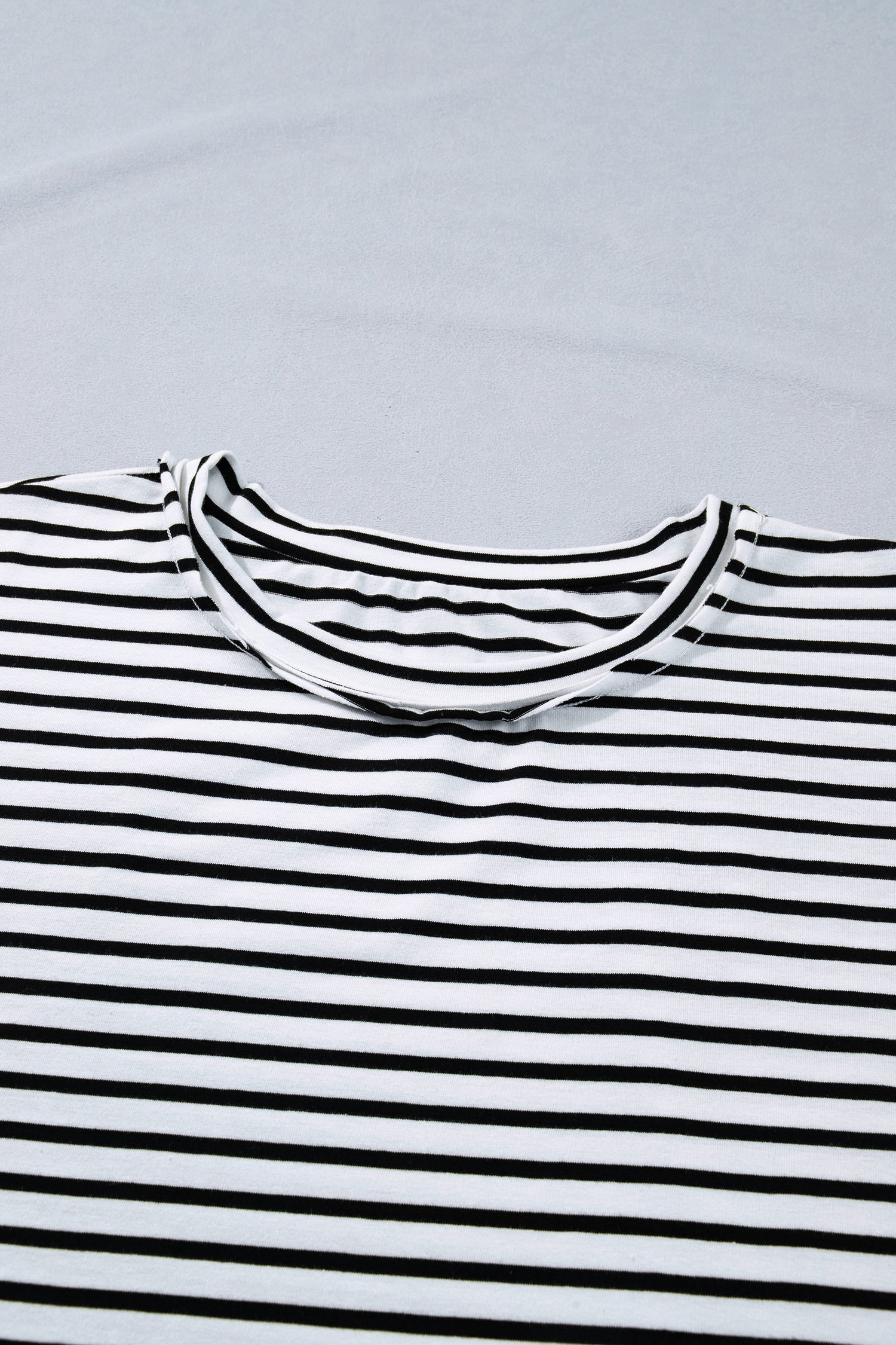 Striped Floral Patchwork Puff Sleeve Cotton Blend Crewneck Top - Image 5