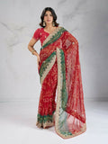 Red Georgette saree with modern digital print, perfect for party wear.
