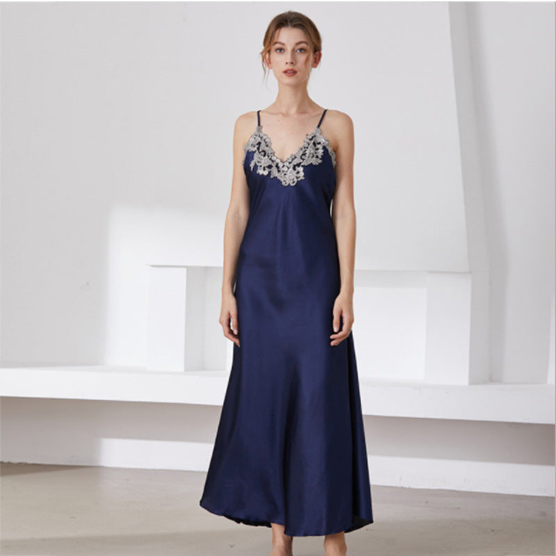 Satin V-Neck Midi Slip Nightdress Romantic Sleeveless Loungewear