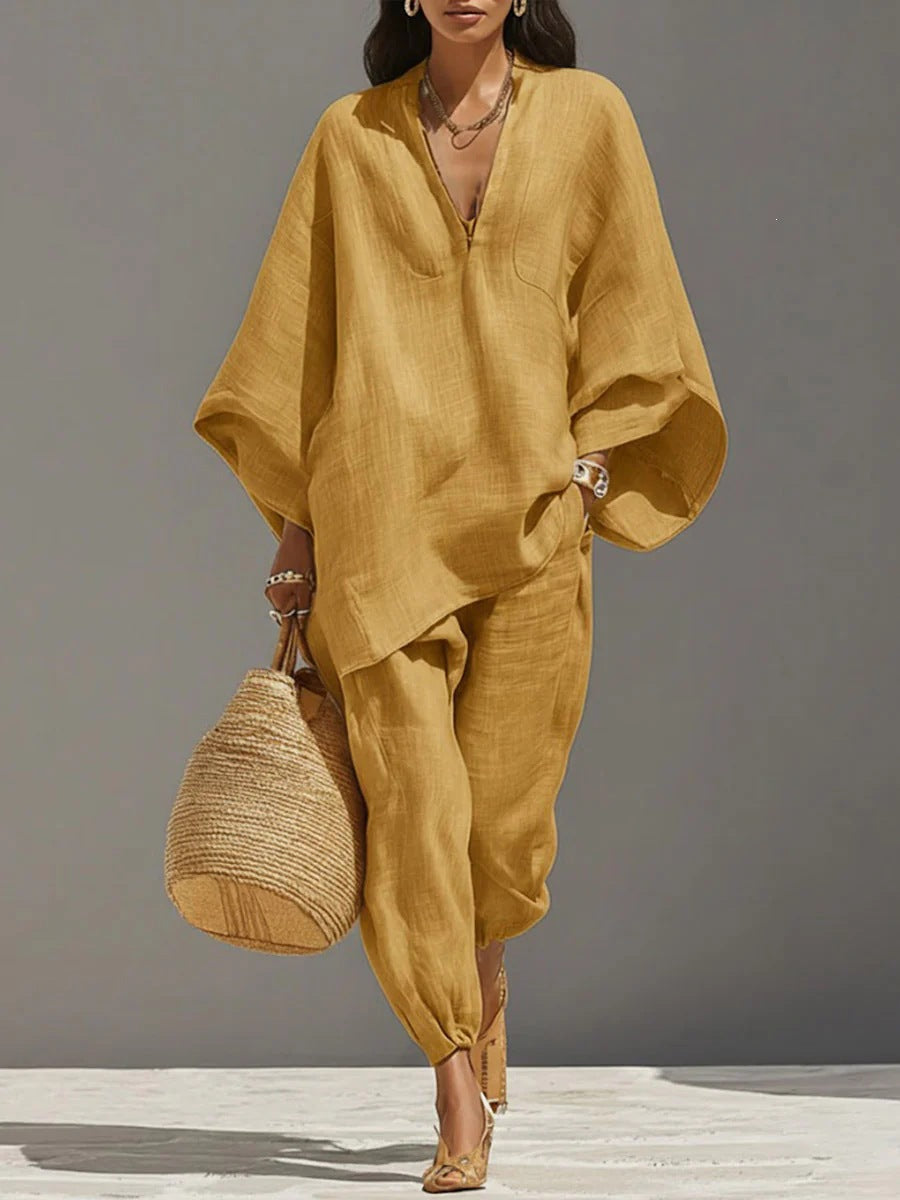 Women's Relaxed Linen-Look Shirt and Cropped Trouser Set - Image 12