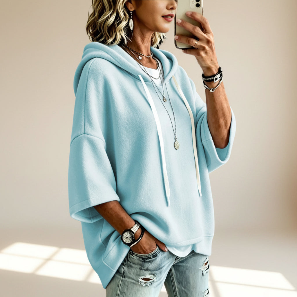 Women's Oversized Batwing Sleeve Hoodie – Loose Fleece Pullover