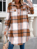 Plaid Button Up Longline Shirt Jacket | Polyester Outerwear