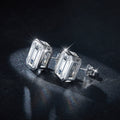 Emerald Cut Moissanite Stud Earrings with Geometric Bezel