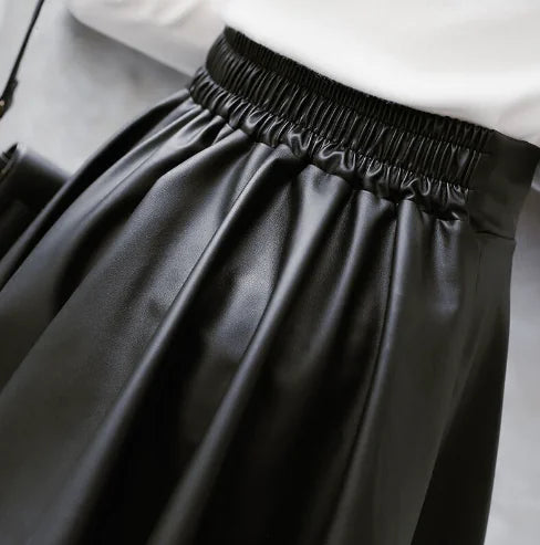 Women's Black Faux Leather High Waisted A-Line Skater Mini Skirt - Image 3