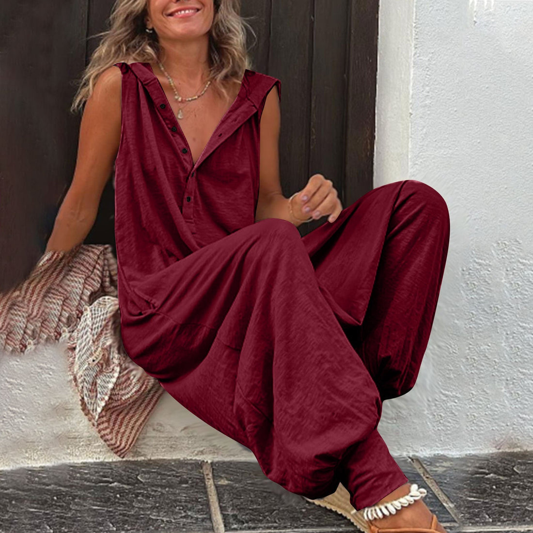 Women's Sleeveless Hooded Relaxed Fit Jumpsuit One-Piece Romper - Image 13