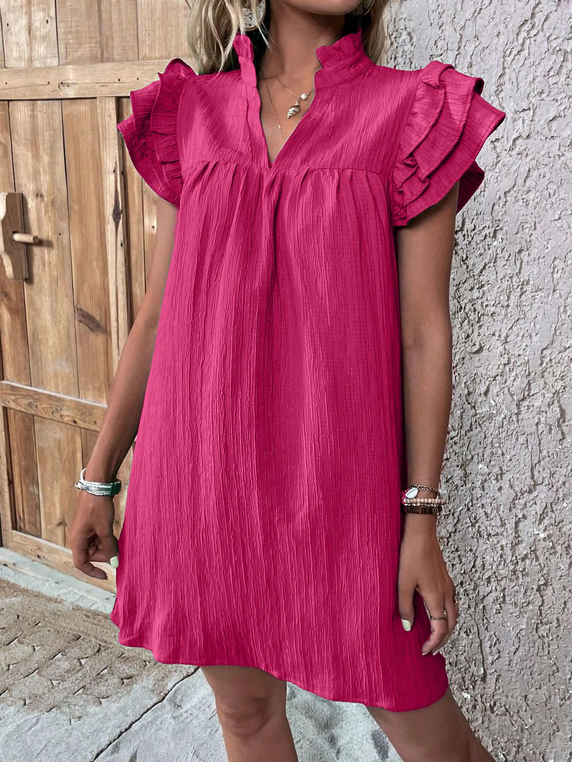 Ruffled Cap Sleeve Mini Dress Flowy Summer Resort Wear