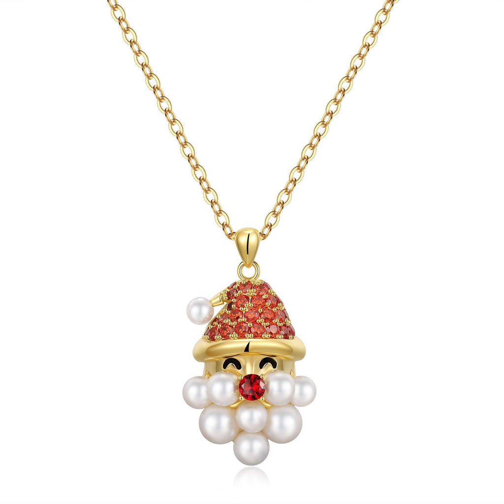 European And American Creative Festive Pendant Santa Claus Diamond Pearl Necklace Christmas Ladies Gift Clavicle Chain Necklace