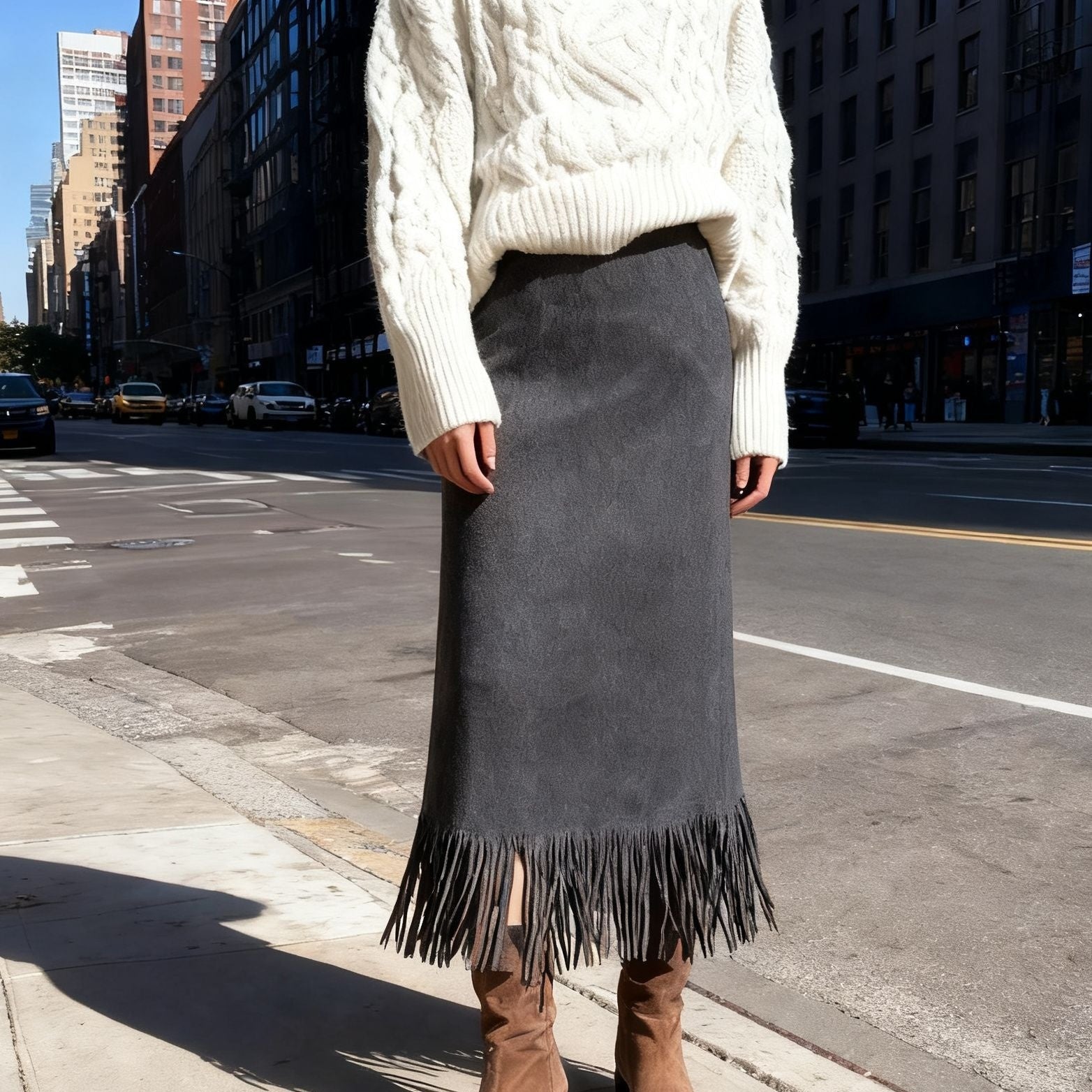 Women's Elegant Suede Straight Skirt Micro-Elastic Slim Fit