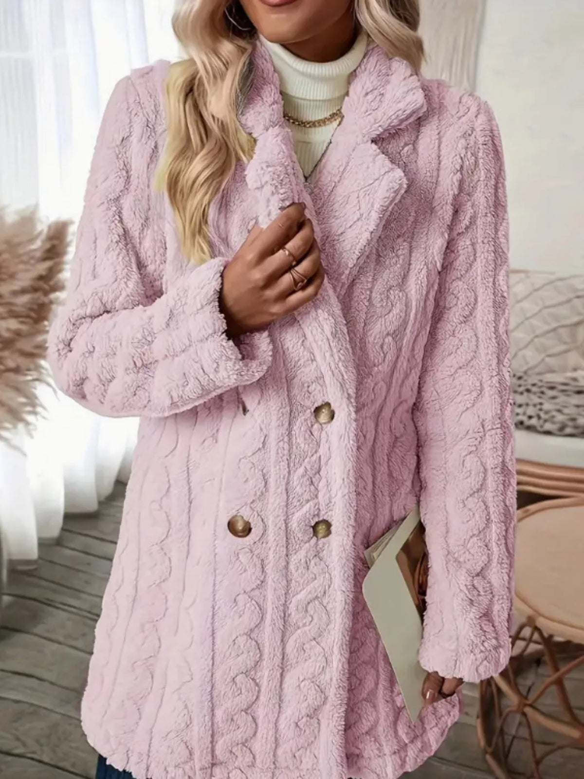 Cozy Faux Shearling Double-Breasted Outerwear