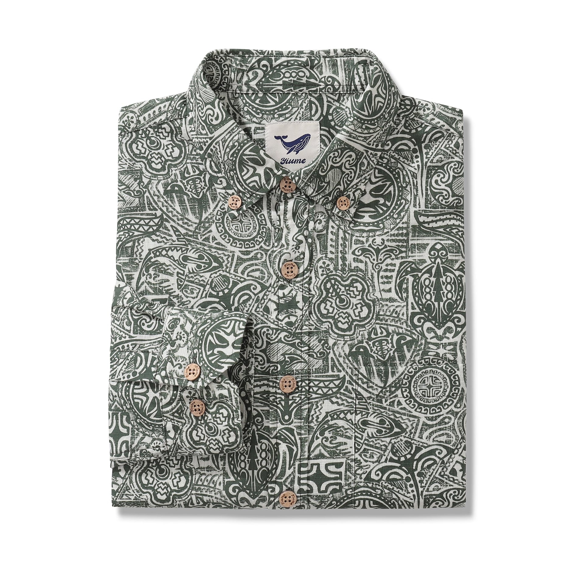 Men's Tropical Guardian Totem Long Sleeve Cotton Aloha Shirt