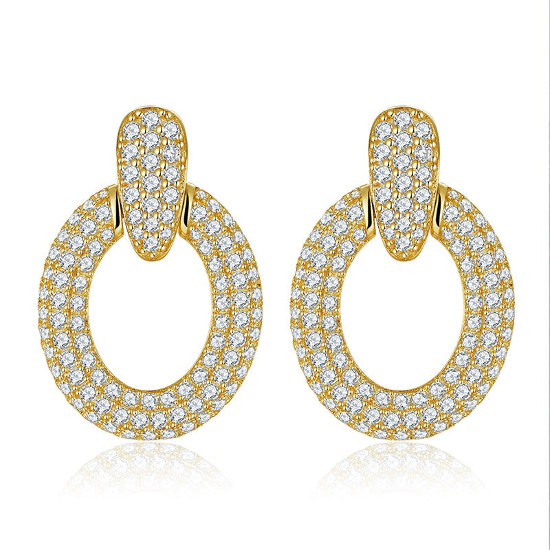 S925 Sterling Silver Gold Plated Moissanite Full Pave Circle Earrings