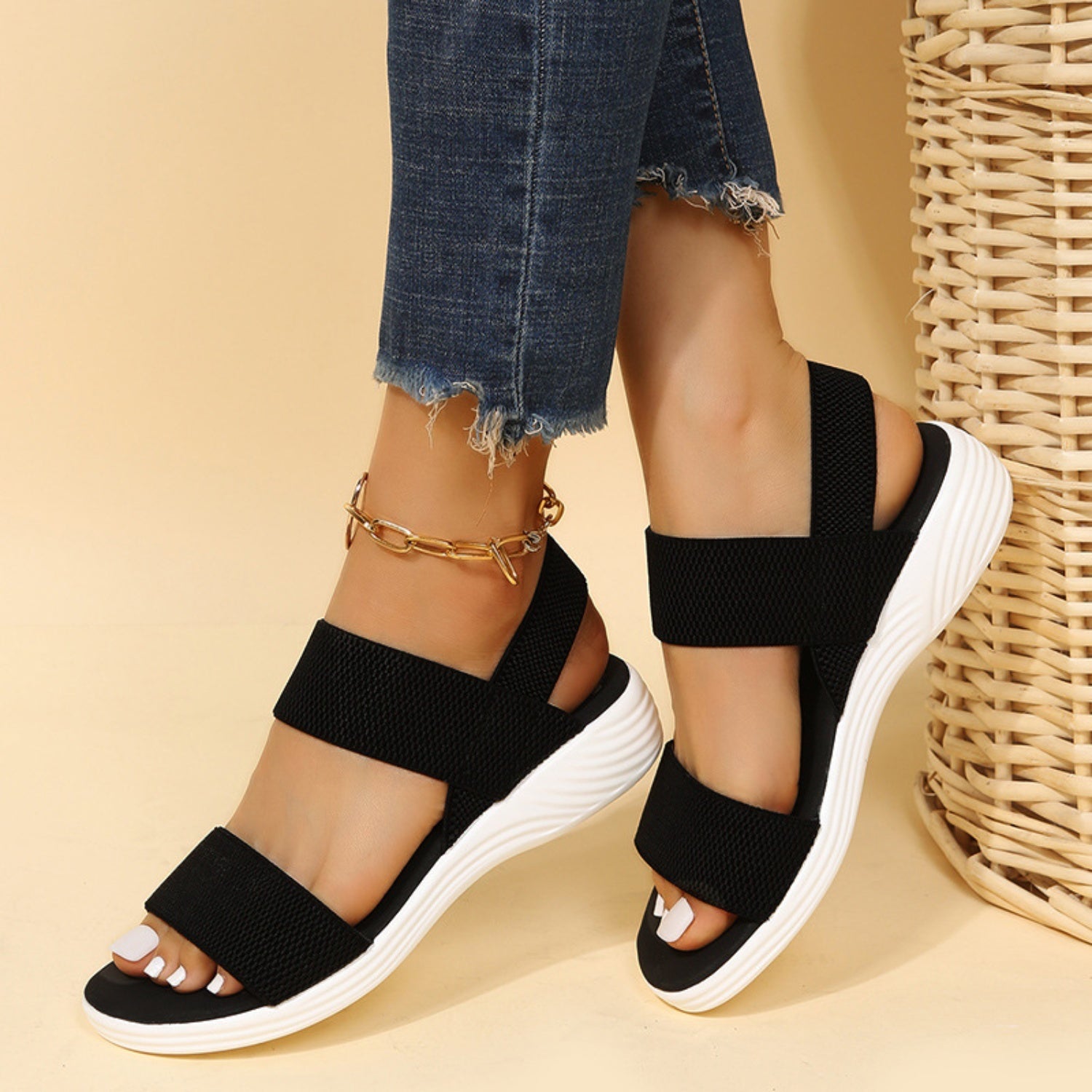 Women Open Toe Elastic Strap Sandals With Low Heel Comfort - Image 2