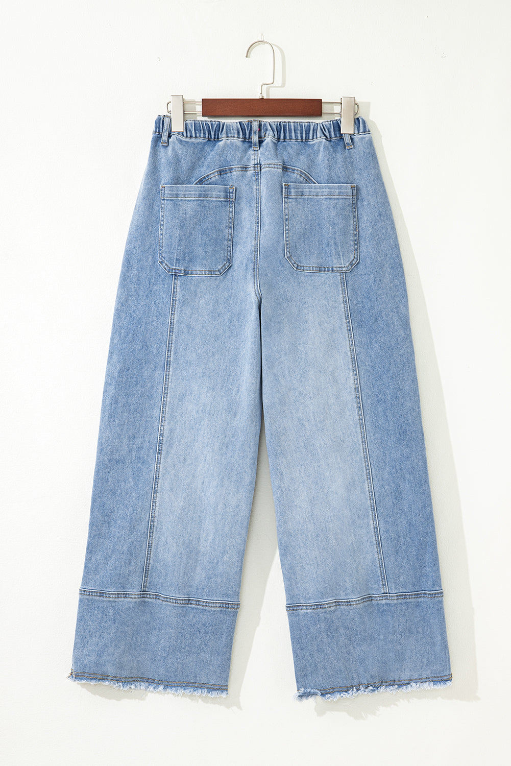 Beau Blue Drawstring Seam Detail Raw Hem Wide Leg Jeans