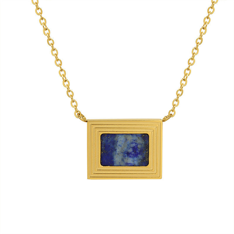 French-style Square Oil Painting Lapis Lazuli Necklace