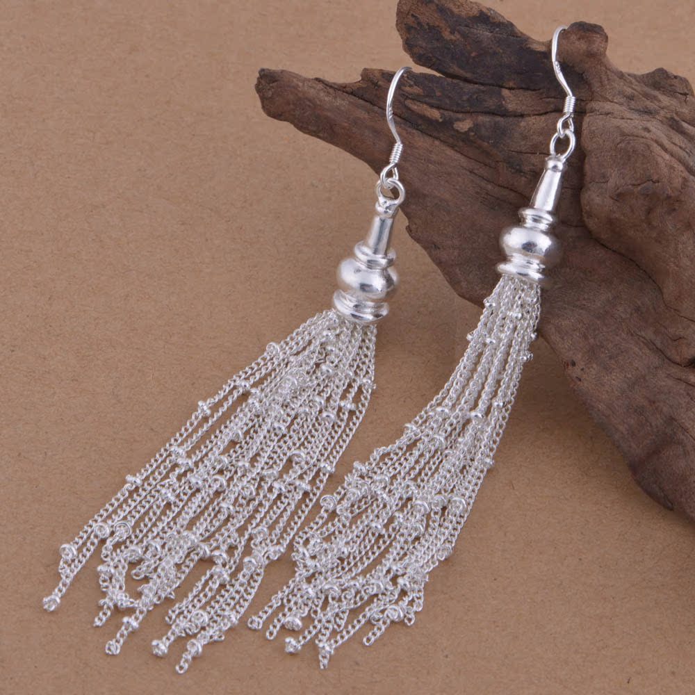 925 Sterling Silver Long-Thread Tassel Earrings