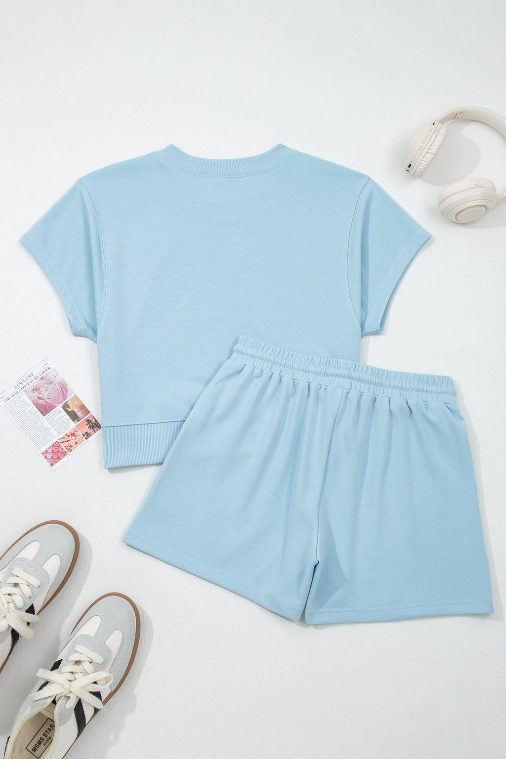 Women's Solid Loose Tee & Drawstring Shorts Loungewear Set