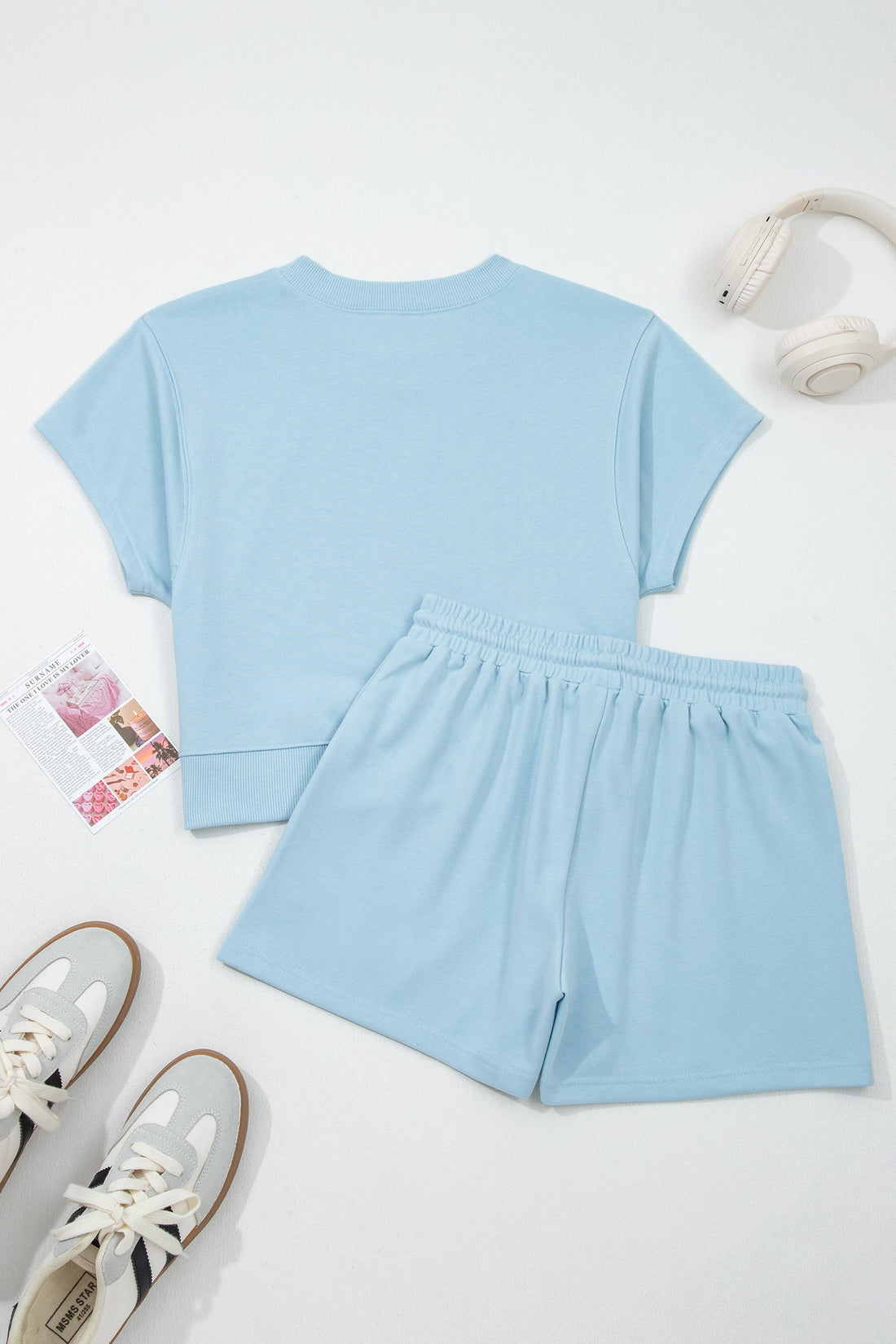 Women's Solid Loose Tee & Drawstring Shorts Loungewear Set