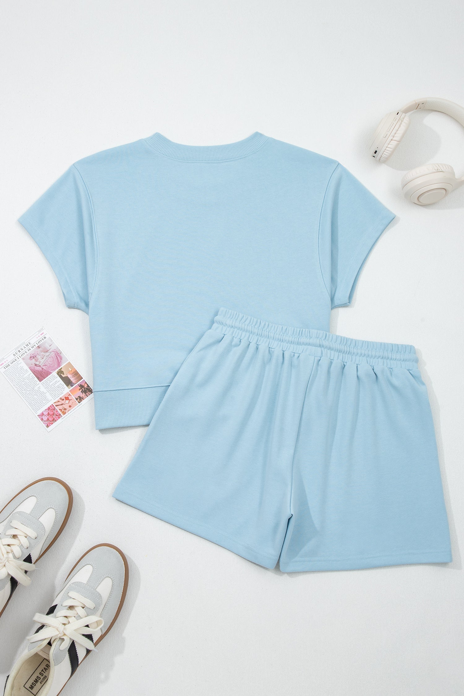 Women's Solid Loose Tee & Drawstring Shorts Loungewear Set