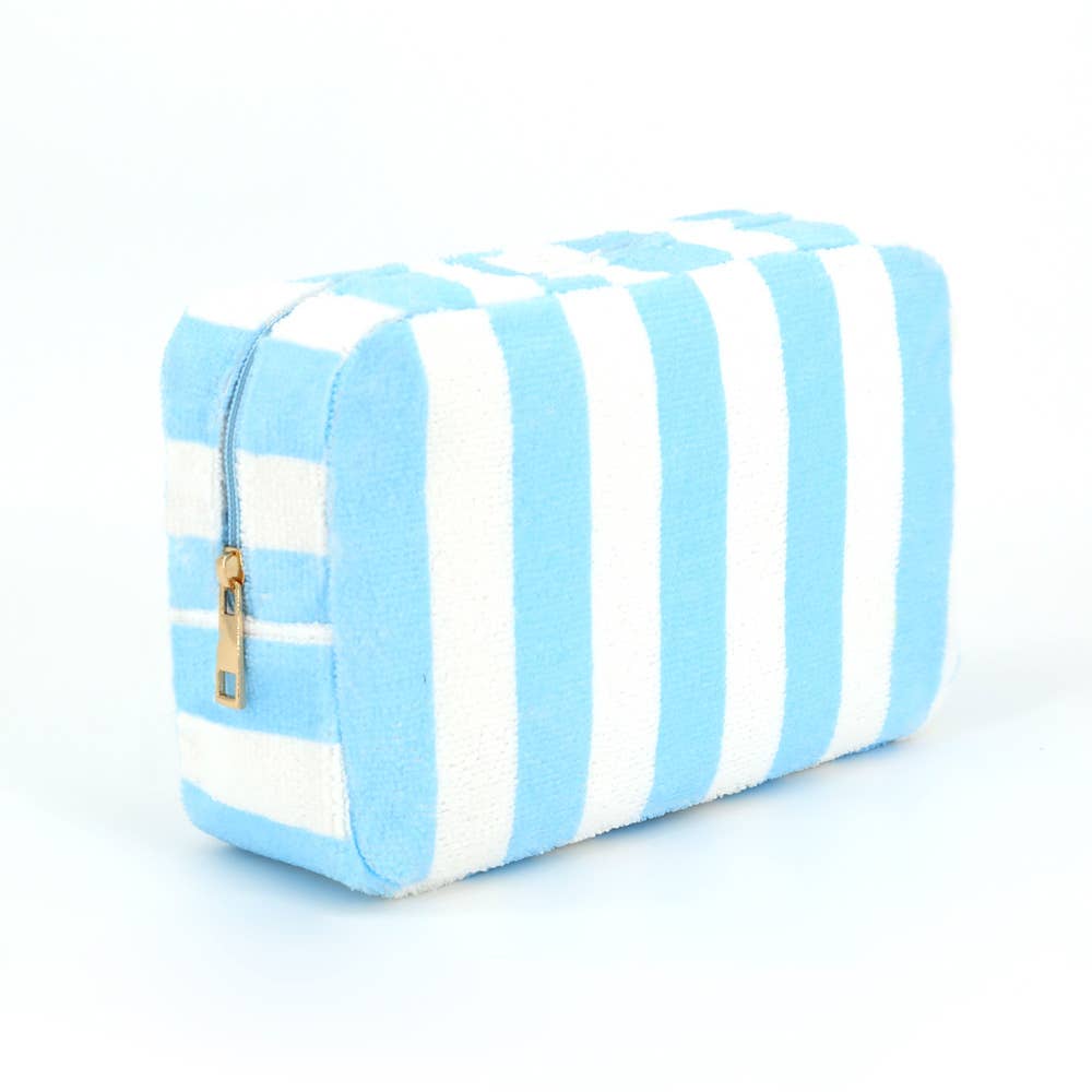 Blue Striped Terry Cloth Cosmetic Pouch