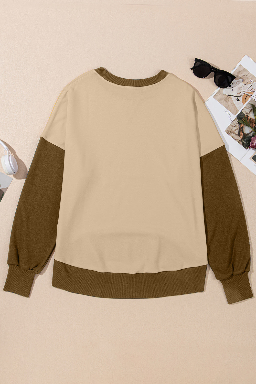 Women's Contrast Crewneck Sweatshirt in Beige and Grey