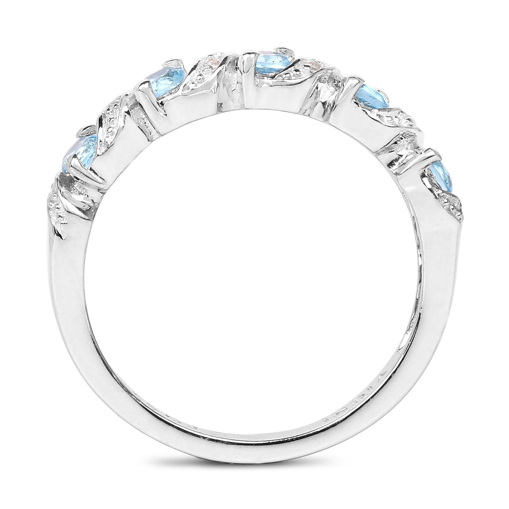 0.64 Carat Genuine Swiss Blue Topaz and White Topaz .925 Sterling Silver Ring