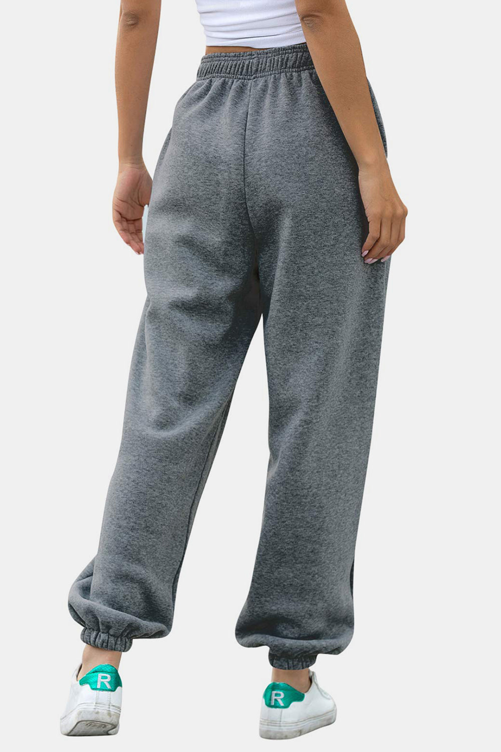 Women's Black Elastic Waist Jogger Pants with Side Pockets - Image 12