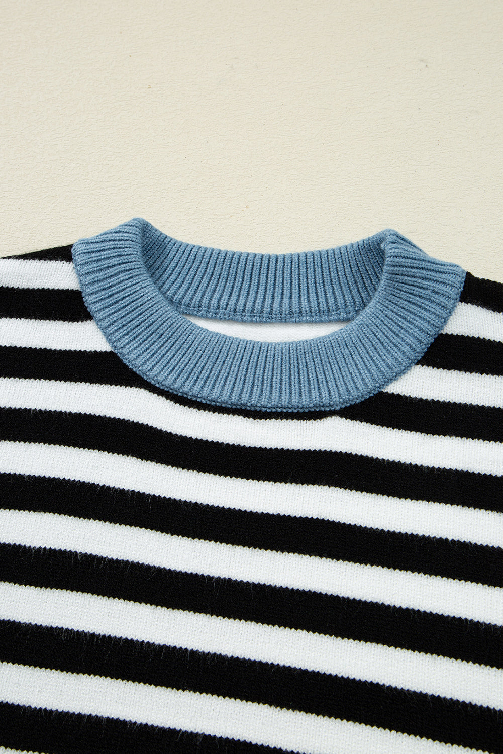 Stripe Colorblock Sleeve Ribbed Trim Sweater