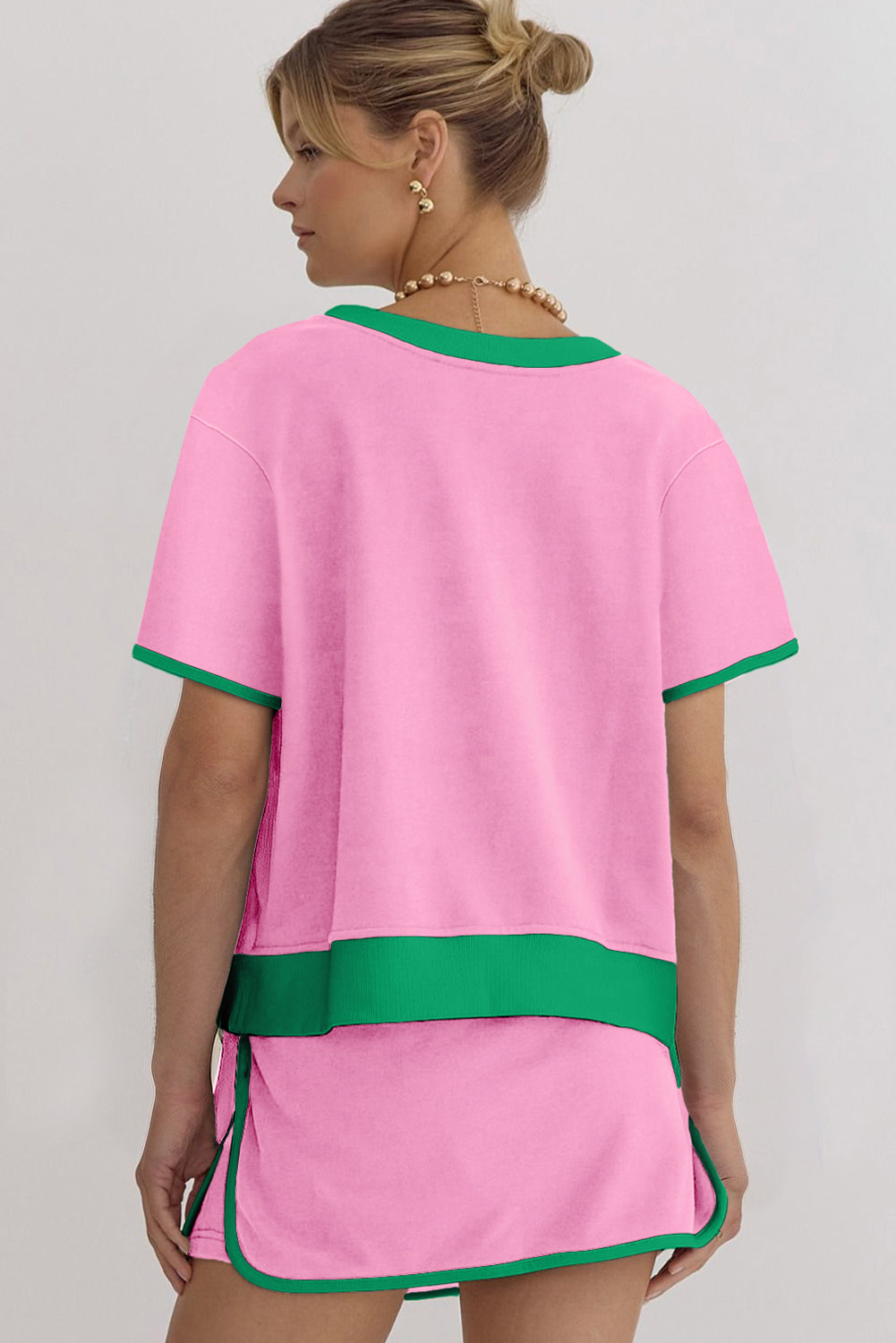 Black Colorblock Edge Drop Shoulder T Shirt and Skort 2Pcs Set