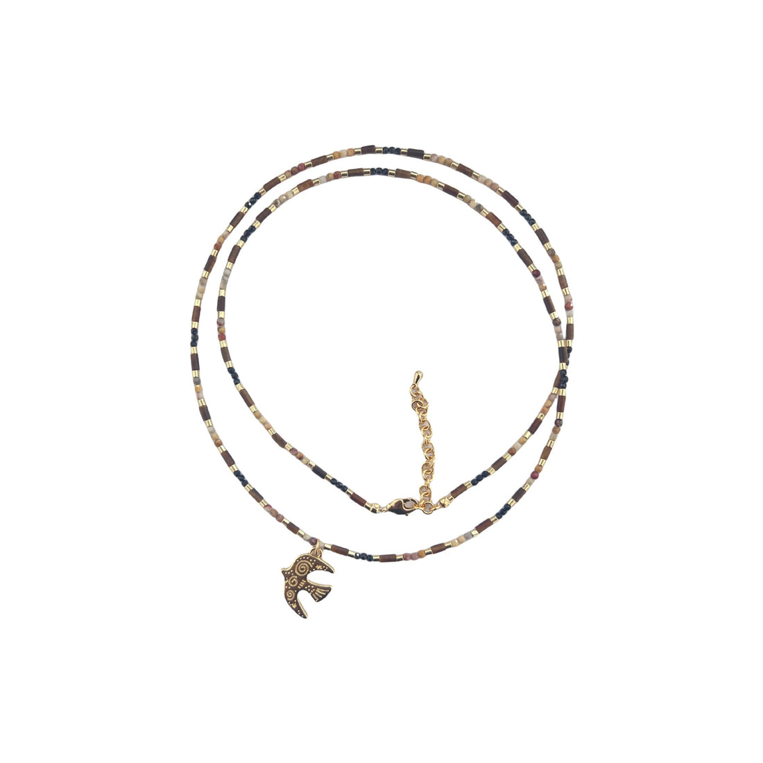 Tiger's Eye Bird Pendant Necklace Handmade Bohemian Brass Jewelry