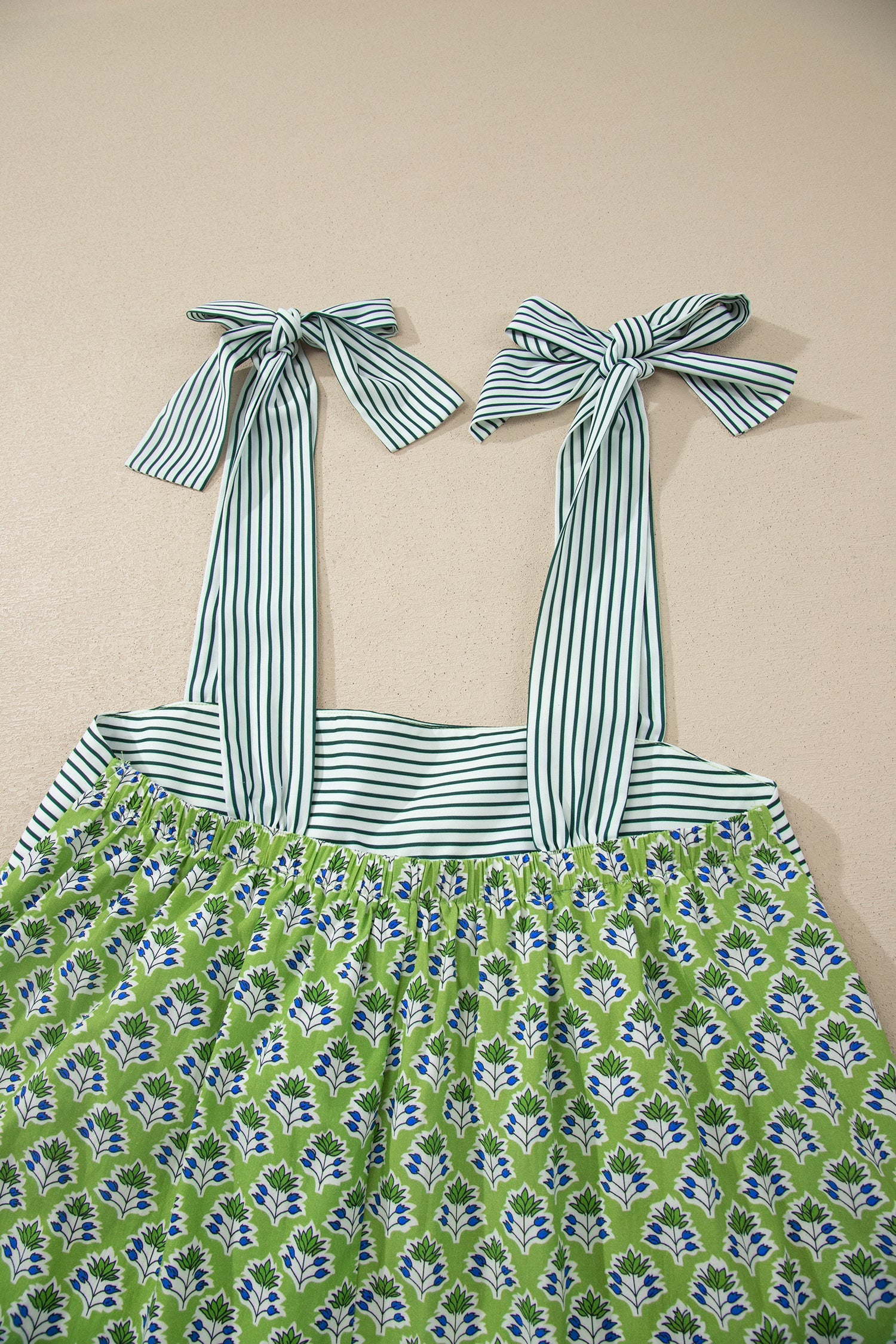 Alisson Straps Babydoll Tank Top in Green and White