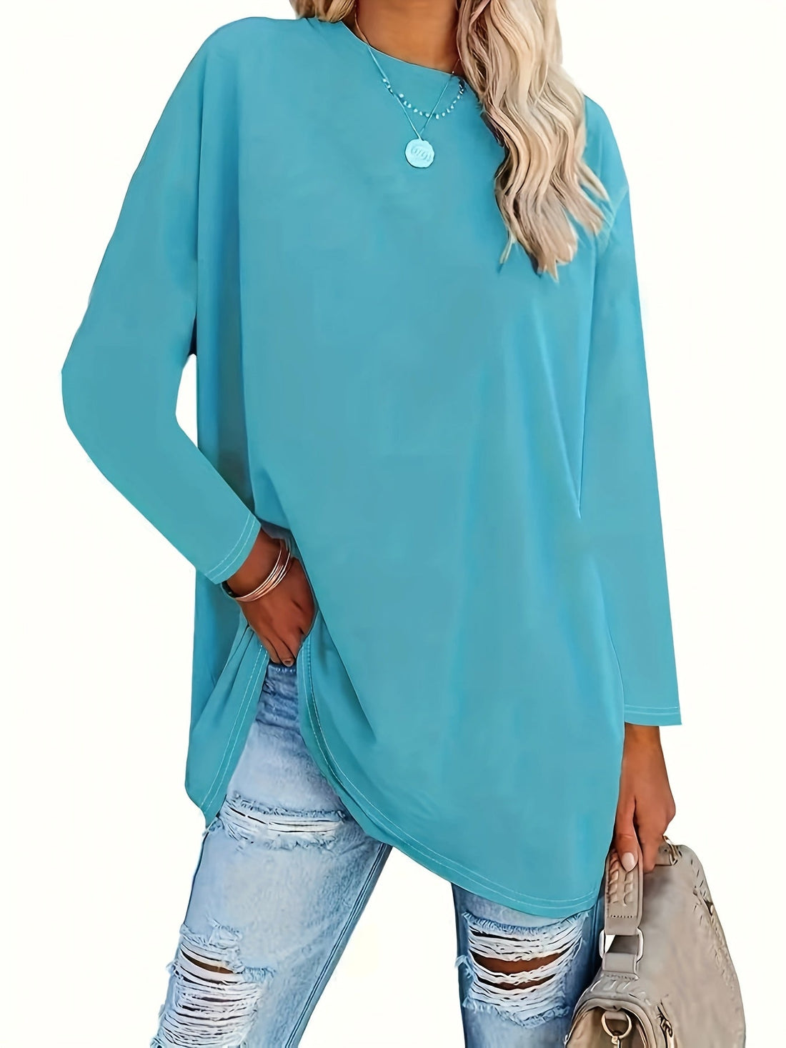 Women's Casual Loose Long Sleeve Top Crew Neck Shirt - Image 5