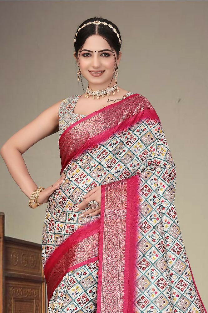 Multi-Color Cotton Silk Saree with Digital Print and Jacquard