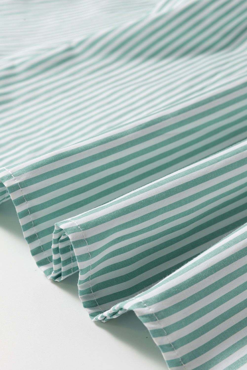 Green Stripe V-Neck Roll-Up Sleeve Shirt with Pocket Detail