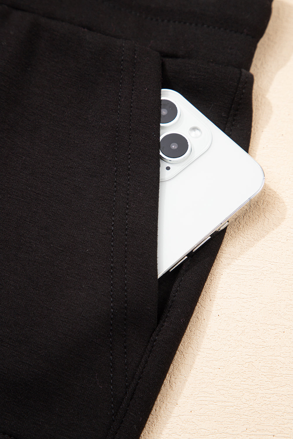 Black Exposed Seam Skinny Drawstring Jogger Pants