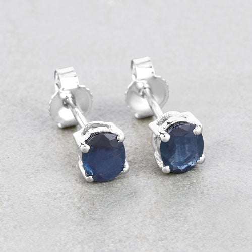 0.68 Carat Genuine Blue Sapphire 10K White Gold Earrings