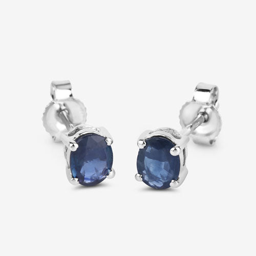 0.68 Carat Genuine Blue Sapphire 10K White Gold Earrings