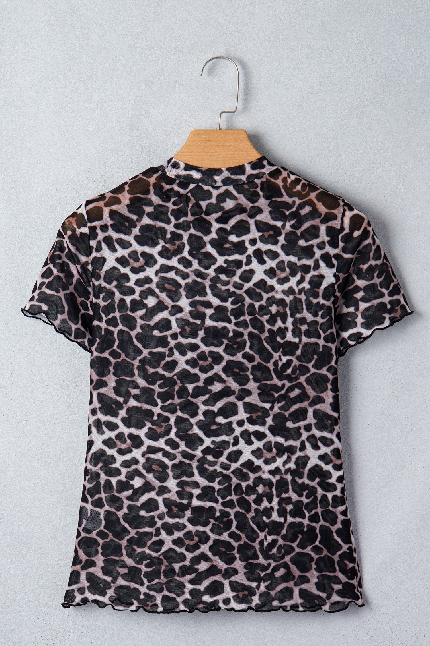 Leopard Print Sheer Mesh Short Sleeve Top - Image 3