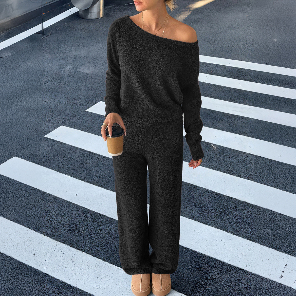 Women’s Long-Sleeve Knit Sweater Trousers Lounge Suit Set